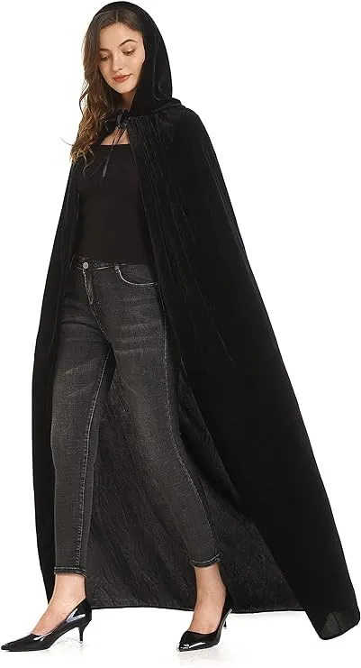 Diffly 59" Velvet Hooded Cape Unisex Halloween Cloak for Devil Witch Wizard Halloween Christmas Cosplay