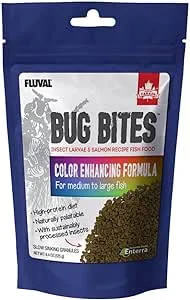 Fluval Bug Bites Color Enhancing Fish Food for Tropical Fish, Flakes for Small to Medium Sized Fish, 3.17 oz., A7348, Brown