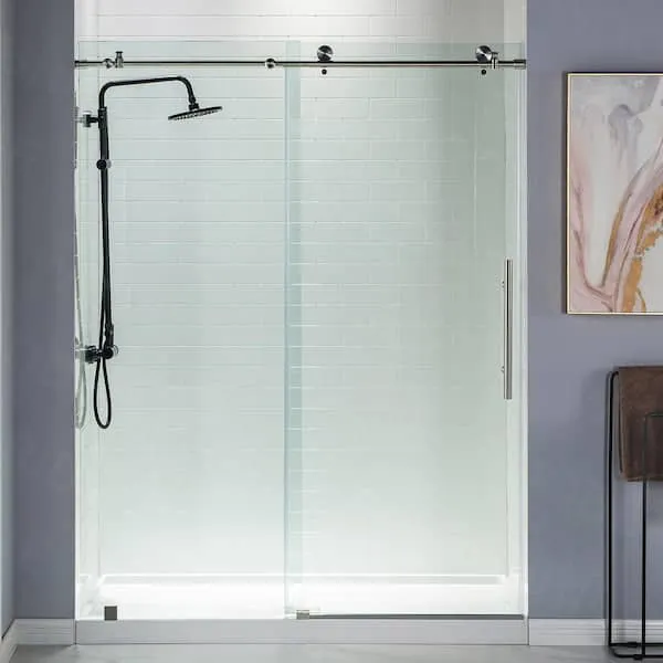 Woodbridge Frameless Shower Doors 56-60" Width x 76" Height with 3/8"(10mm) Clear Tempered Glass in Brushed Nickel Finish