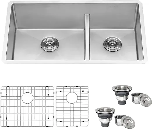 28 in. Low-Divide Double Bowl 60/40 Undermount Tight Radius 16-Gauge Stainless Steel Kitchen Sink