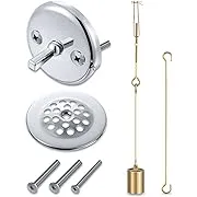 Enhon Universal Bath Tub Drain Linkage Assembly with Trip Lever and Strainer Done Cove, Bathtub Drain Kit, Fit for Trip Lever Bath Tub Waste and Overflow Drain, Chrome