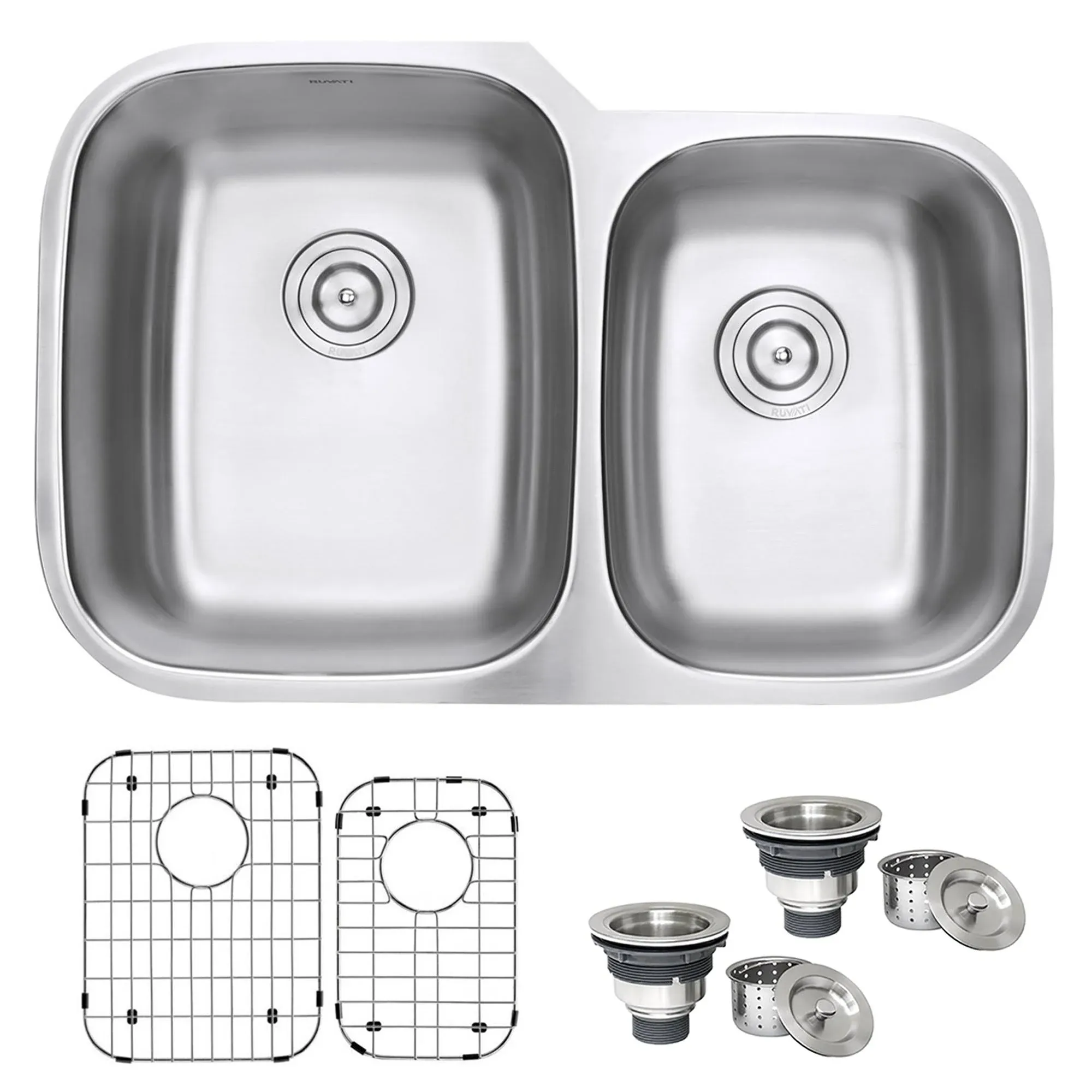 Ruvati RVM4310 parmi Stainless Steel Undermount 16 Gauge 32" Kitchen Sink Double Bowl