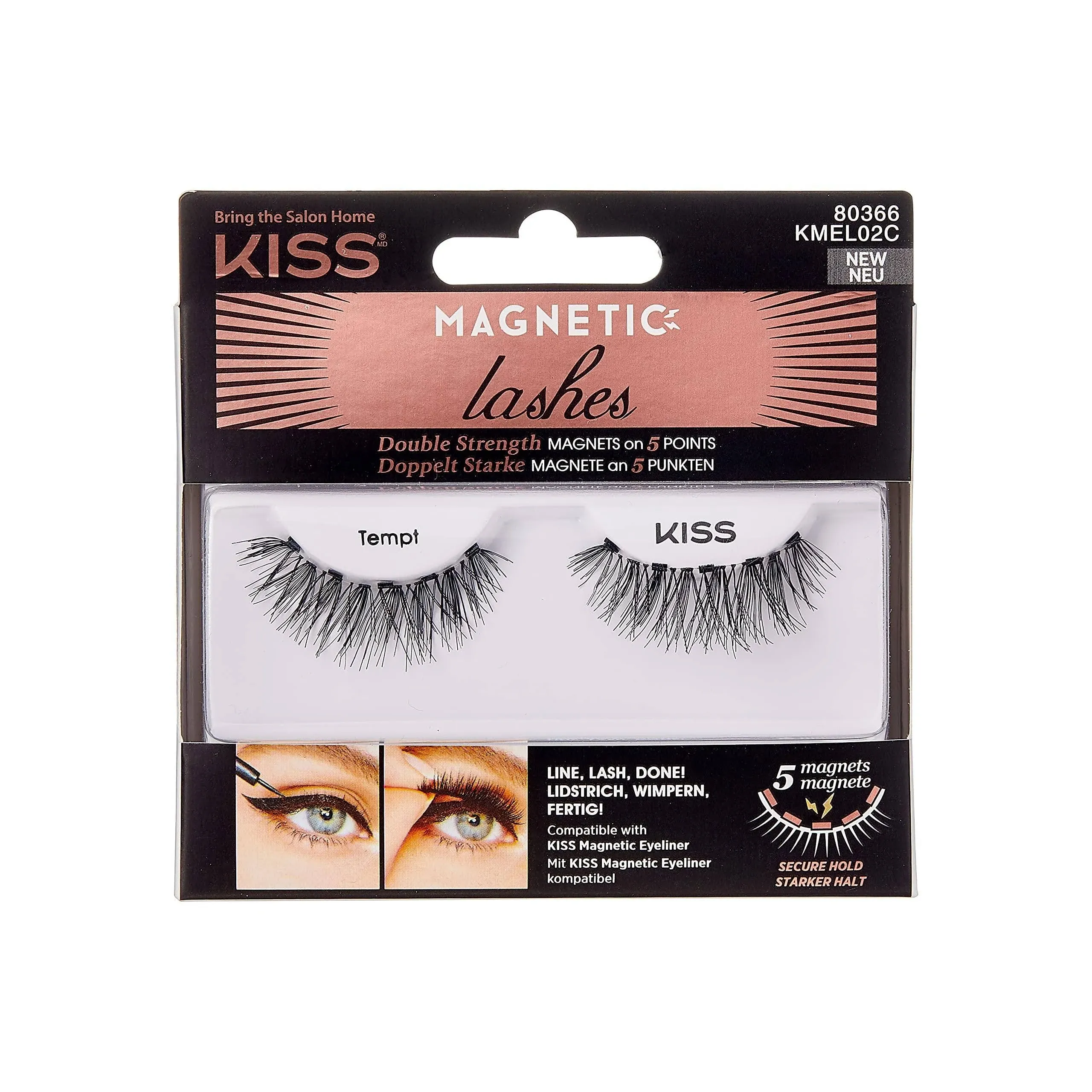 KISS Magnetic Lashes, Crowd Pleaser, 1 Pair of Synthetic False Eyelashes With 5