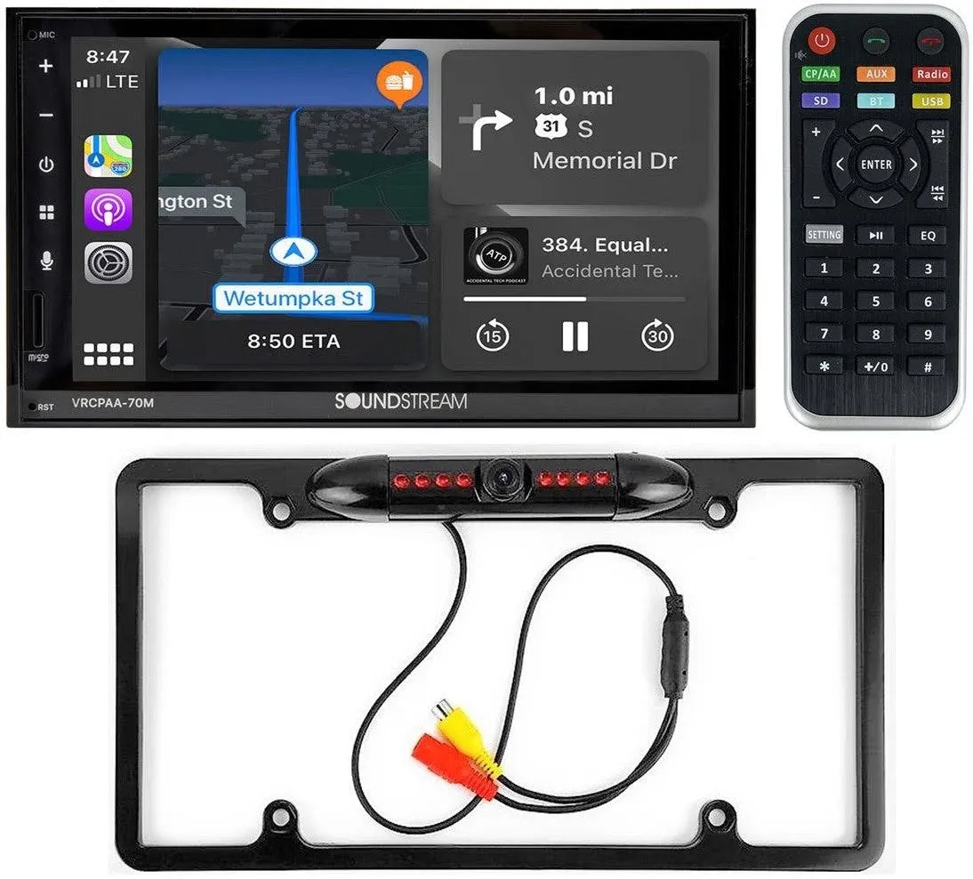 Soundstream Vrcpaa-70m 7" Double DIN Bluetooth Apple CarPlay & Android +Camera Black